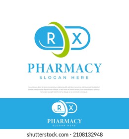 RX Pharmaceutical Capsule Medicine Logo Vector. White Background.Doctor,Apothecary