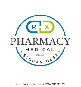 RX pharmacy capsule drug logo Emblem Vector Design, Drug Choice, drug store, vector logo template