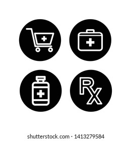 Rx pharmacy flat design icons set 