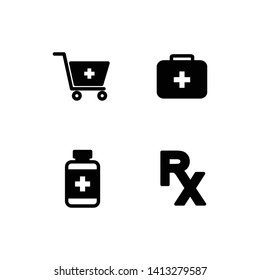 Rx pharmacy flat design icons set 