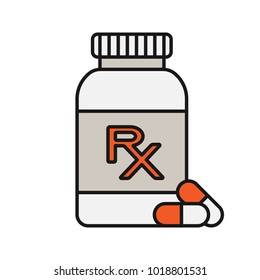 RX pill bottle color icon. Medical prescription. Isolated vector illustration