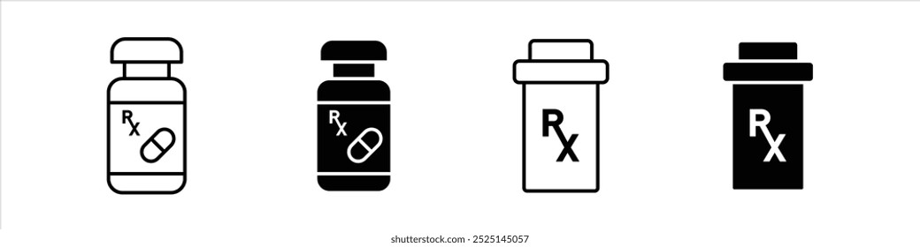 RX pill bottle vector filled and outlined iconss collection