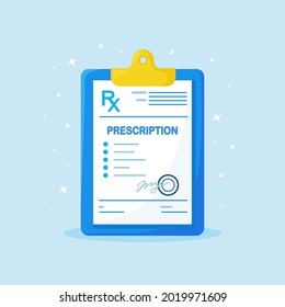 RX prescription form. Painkiller medication prescription. Pharmaceutical industry, therapy drugs. Vector illustration