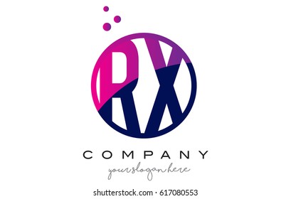RX R X Circle Letter Logo Design with Purple Magenta Dots Bubbles Vector Illustration