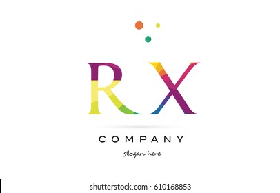 rx r x  creative rainbow colors colored alphabet company letter logo design vector icon template