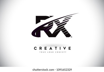RX R X Letter Logo Design with Swoosh and Black Lines. Modern Creative zebra lines Letters Vector Logo