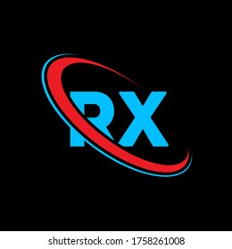 RX R X letter logo design. Initial letter RX linked circle uppercase monogram logo red and blue. RX logo, R X design. rx, r x