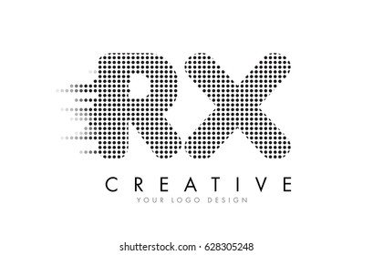 RX R X Letter Logo Design with Black Dots and Bubble Trails.