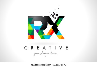 RX R X Letter Logo with Colorful Vivid Triangles Texture Design Vector Illustration.