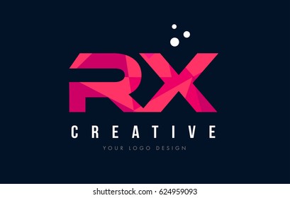 RX R X Purple Letter Logo Design with Low Poly Pink Triangles Concept