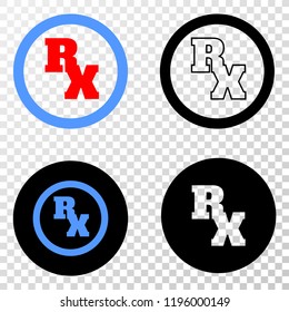 RX receipt symbol EPS vector pictogram with contour, black and colored versions. Illustration style is flat iconic symbol on chess transparent background.