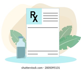 The Rx recipe form. Notepad for medical prescriptions. Vector illustration of a flat design style. Medical education, template. Online Clinic