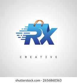RX Shopping Monogram – Entrega rápida Logotipo de comercio electrónico con el icono del bolso y la marca digital para la tienda en línea, venta al por menor e identidad logística
