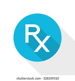 Rx Sign As A Prescription Symbol. Pharmacy Icon. Flat Style Vector Design. Rx On Blue Background. Pharmacy Symbol.