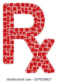 Rx Symbol composition icon of rectangles and round items in various sizes. Vector items are formed into Rx symbol collage design concept.