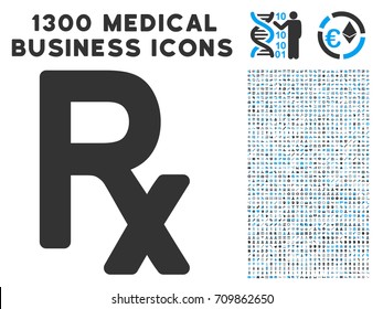 Rx Symbol grey vector icon with 1300 clinic commerce symbols. Clipart style is flat bicolor light blue and gray pictograms.