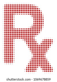 Rx Symbol halftone vector icon. Illustration style is dotted iconic Rx Symbol icon symbol on a white background. Halftone pattern is round items.