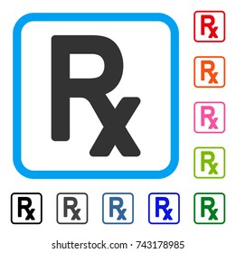 Rx Symbol icon. Flat grey pictogram symbol in a light blue rounded rectangle. Black, gray, green, blue, red, orange color additional versions of Rx Symbol vector. Designed for web and application UI.