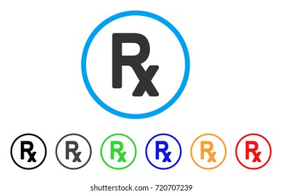 Rx Symbol rounded icon. Style is a flat Rx symbol gray symbol inside light blue circle with black, gray, green, blue, red, orange variants. Vector designed for web and software interfaces.
