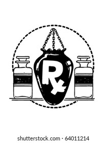 RX With Two Bottles Of Medicine - Retro Clipart