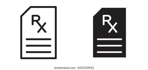 Conjunto de iconos de Vector RX negro relleno y estilo delineado.