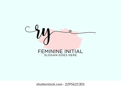RY beauty monogram and elegant logo design handwriting logo of initial signature, wedding, fashion, floral and botanical with creative template.