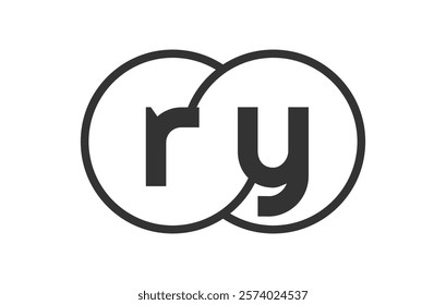 RY business company emblem with outline rounds and letters r y. Logo template of two merged circles for brand identity, logotype. Vector Infinity symbol  and technology sign.