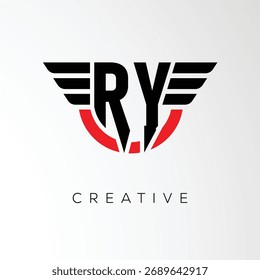 RY Creative Wings Letter Logo with Modern Shield - Powerful Business and Branding Symbol	
