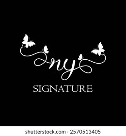 RY Handwritten initial letter, RY simple signature vector logo with butterfly shape variation, beauty, photography letter logo design. R Y
