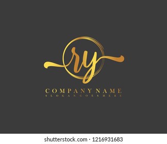 RY initial handwriting logo circle template vector