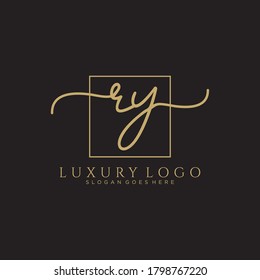 RY Modelo inicial de logotipo de escritura a mano vectorial