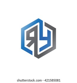 RY initial letters looping linked hexagon logo black gray blue
