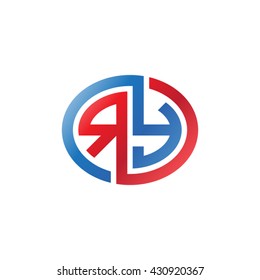RY initial letters looping linked ellipse logo red blue