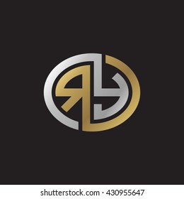 RY initial letters looping linked ellipse elegant logo golden silver black background