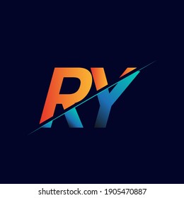 RY initial logo company name colored blue and orange, Simple and Modern Logo Design.