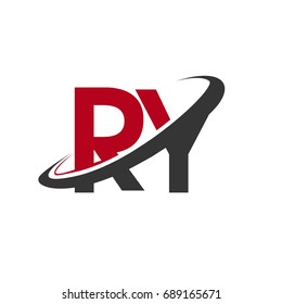 RY initial logo company name colored red and black swoosh design, isolated on white background. vector logo for business and company identity.