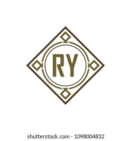 RY initial logo. Luxury ornament crown logo.