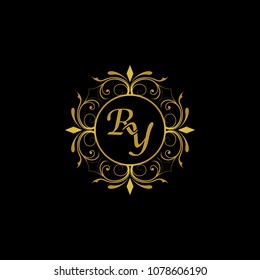 RY Initial logo. Ornament ampersand monogram golden logo black background