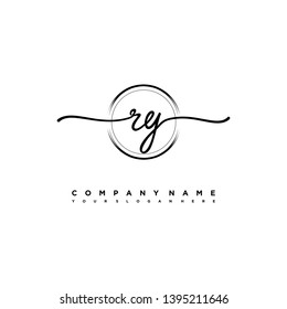 RY erstes Signaturlogo. Vektorillustration von Schriftsatzvorlagen für Handschriften,