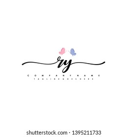 RY initial signature logo. handwriting logo template vector,