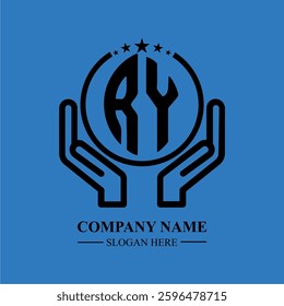 RY initials held within hands, symbolizing trust and protection. The circle represents unity, while stars highlight excellence and ambition.