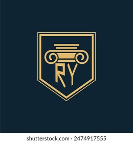 RY Initials Law Firm Logo Lawyer logo with creative law element