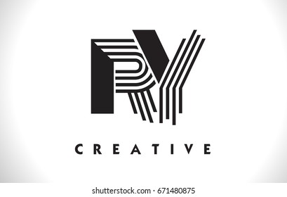 RY Letter Logo With Black Lines Design. Line Letter Symbol Vector Illustration