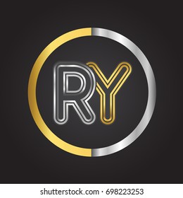 RY Letter logo in a circle. gold and silver colored. Vector design template elements for your business or company identity.