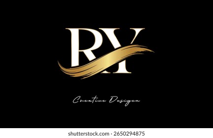 RY Letter Monogram Logo – Elegant Gold Brush Stroke Letter mark for Luxury Branding, Fashion, Boutique  Premium Identity Design
