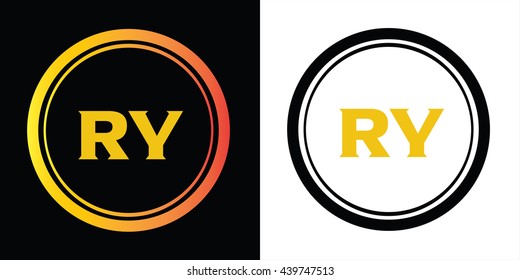 RY letters icon design template elements in abstract background logo, design identity in circle, alphabet letter