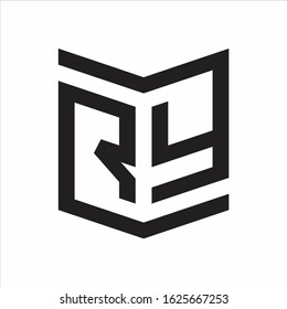 RY Logo Emblem Monogram With Shield Style Design Template Isolated On white Background