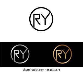 Ry Logo. Letter Design Vector with Red and Black Gold Silver Colors
