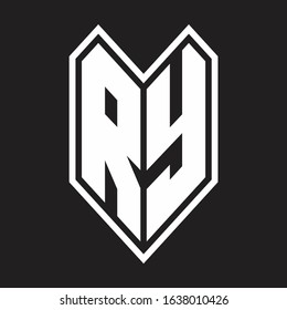 RY Logo monogram with emblem line style isolated on black background