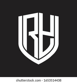 Monograma del logotipo RY con diseño de escudo de emblemas aislado en fondo negro